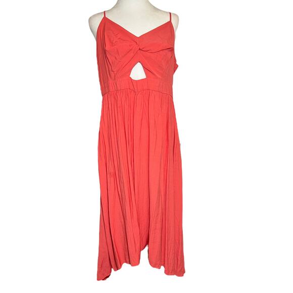 SOLD Nine West Twist Front High Low Midi Dress Pink Red A-Line Cutout Beachy XL - Picture 4 of 11